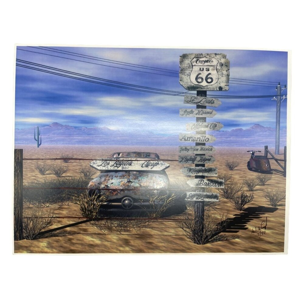 LE GM Harley Davidson motorcycle print artwork signed Wright 7/50 16x12" READ